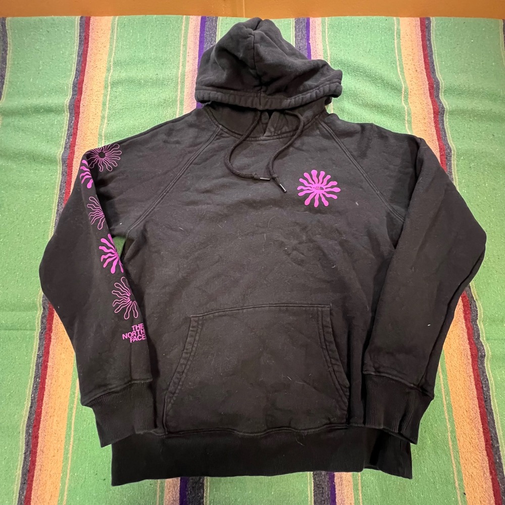The North Face Hoodie Womens Small Black Pink Camp Good Times Graphic Sweatshirt